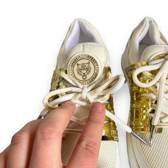 Plein Sport Gold Metallic Lace Up Shoes White Size 37/7 - Picture 12 of 16